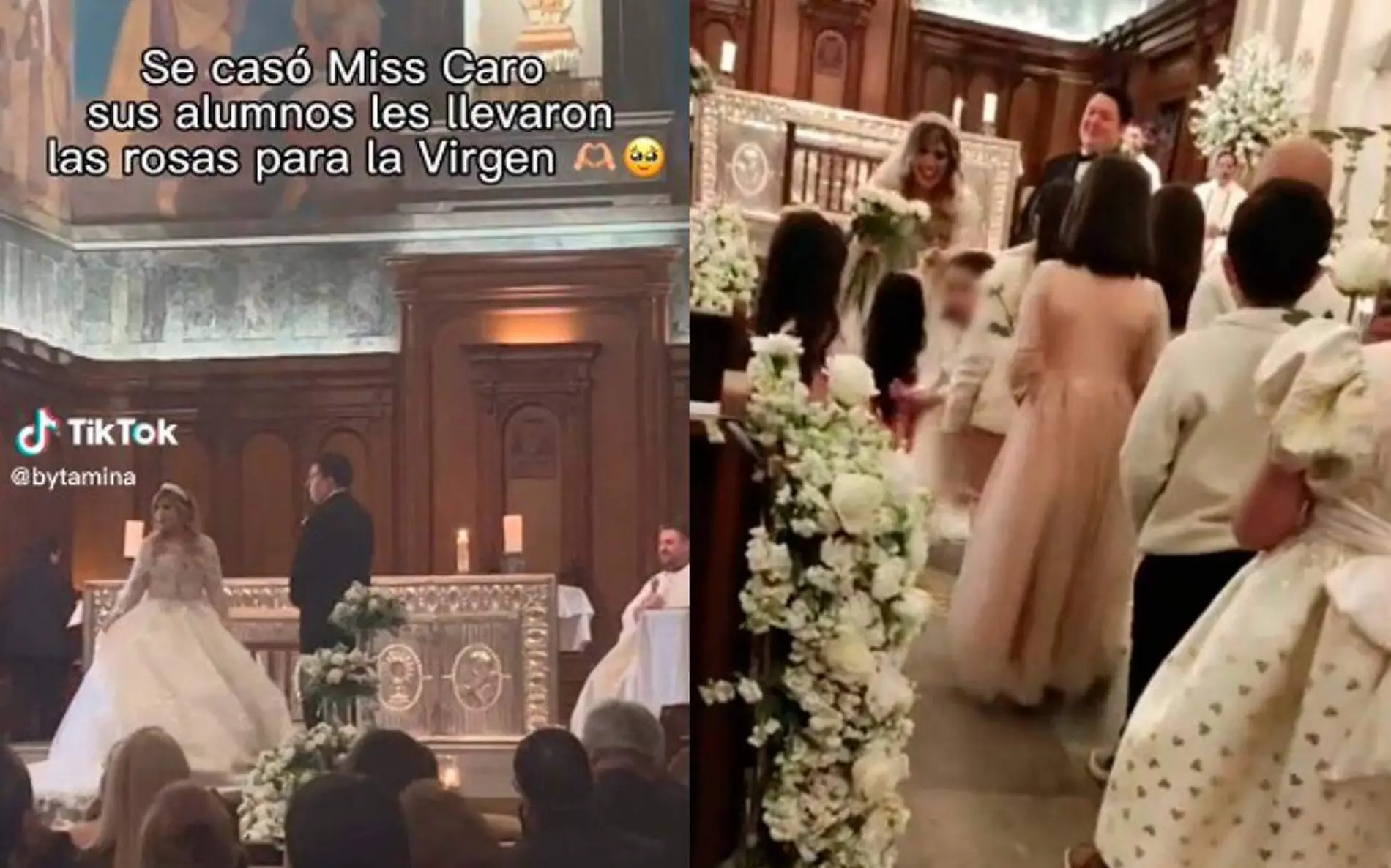 Maestra en su boda con alumnos de kinder